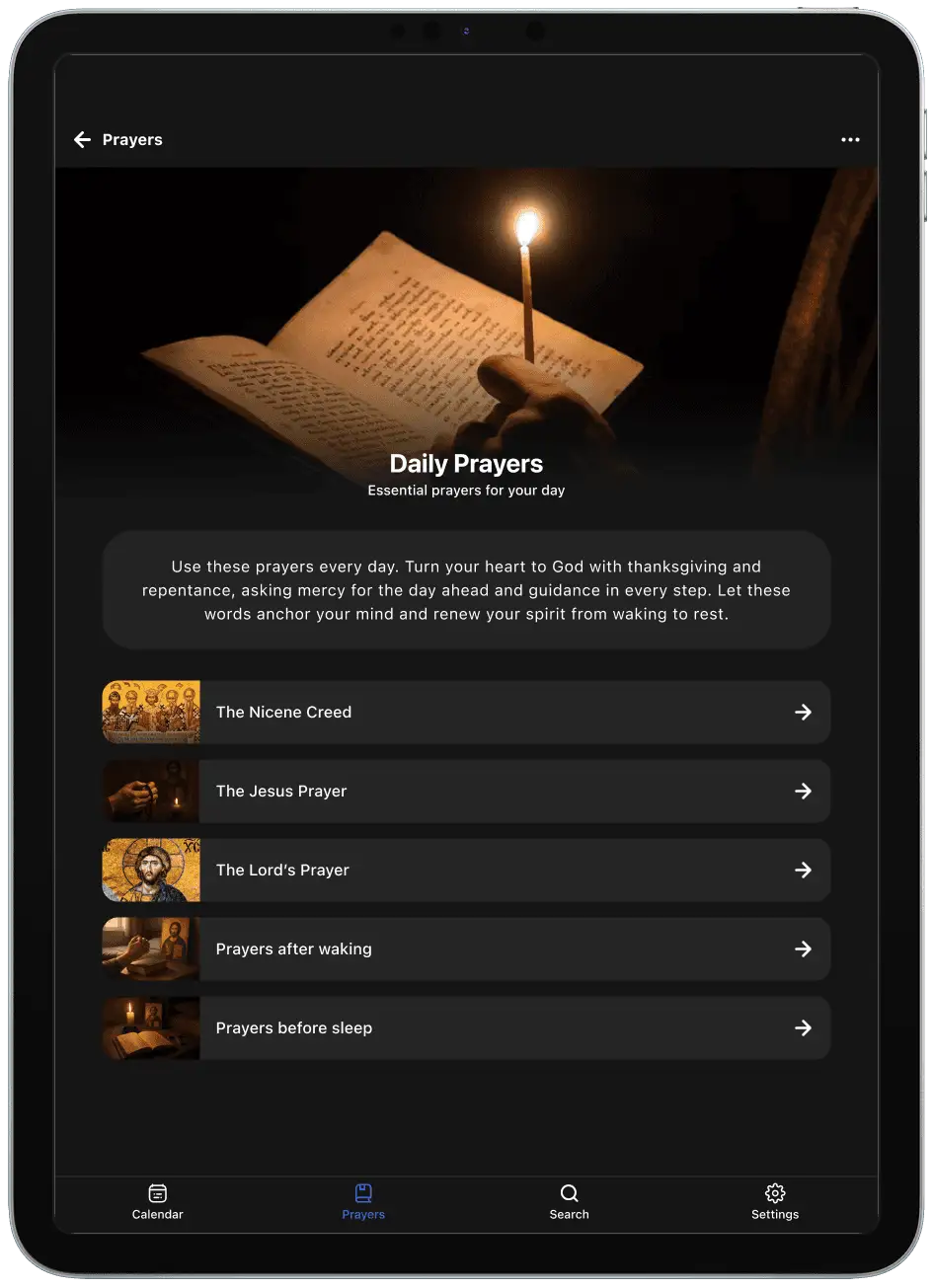 Prayer category on iPad