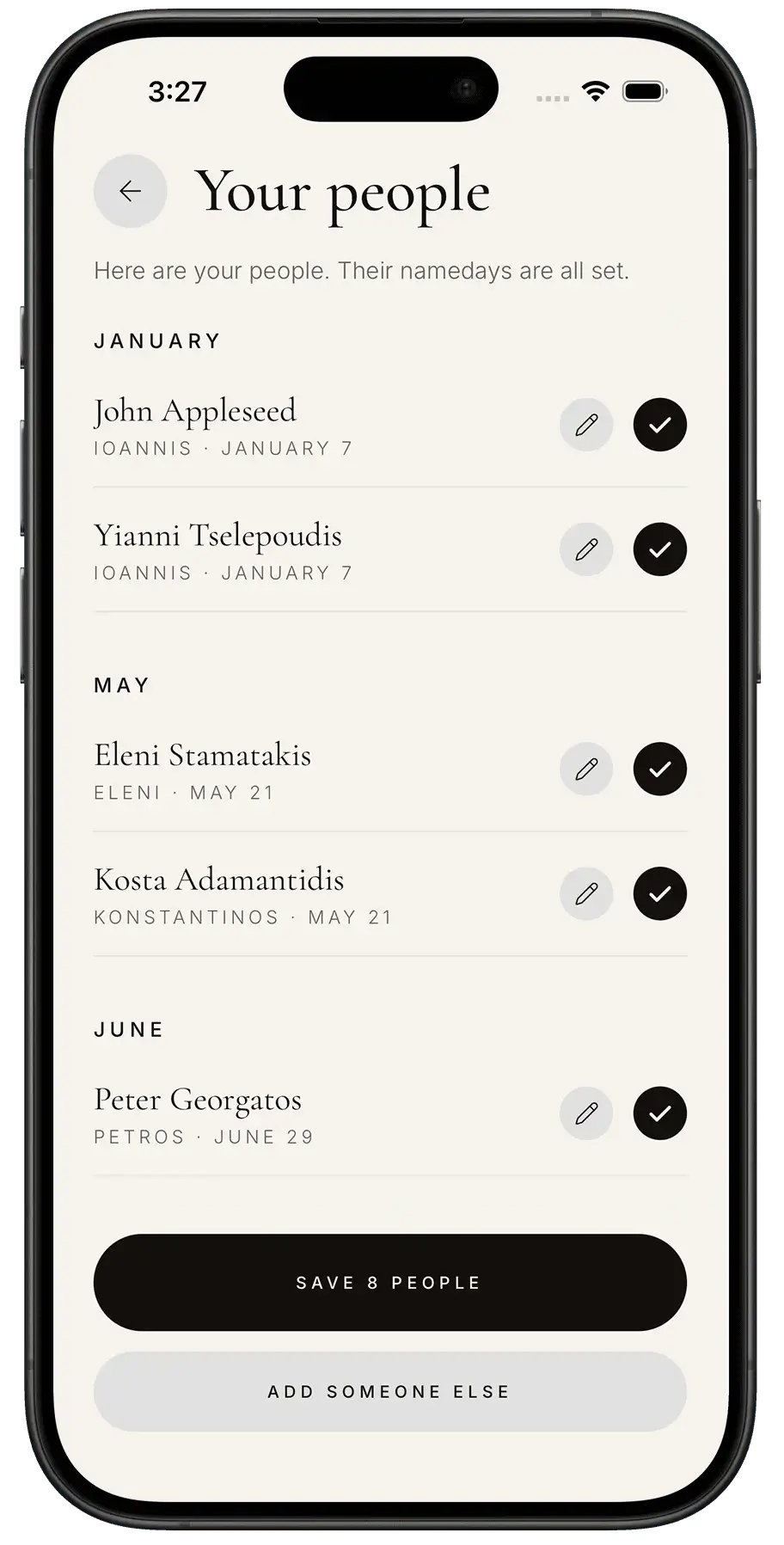 Saved loved ones list