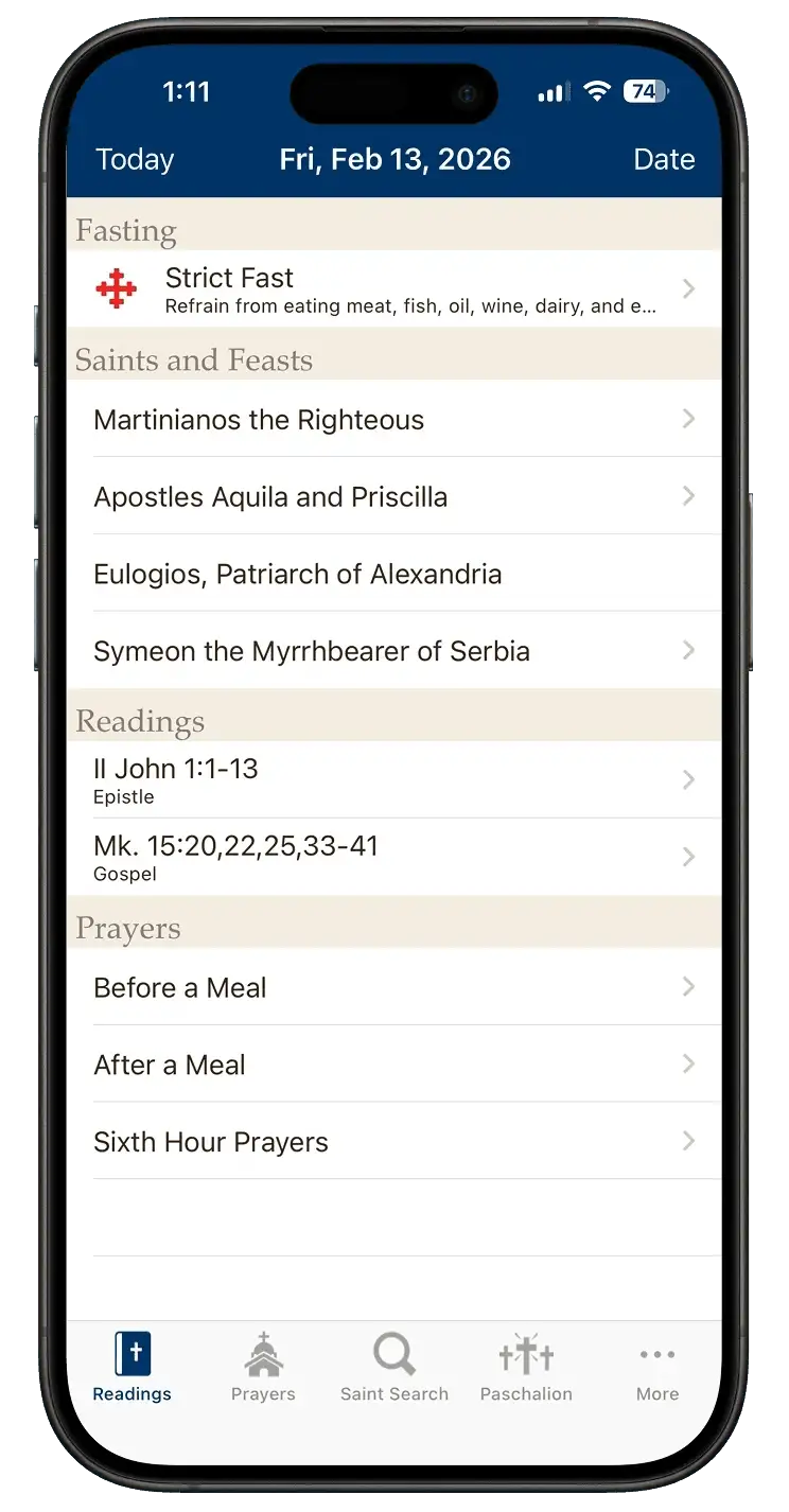Original liturgical calendar on iPhone