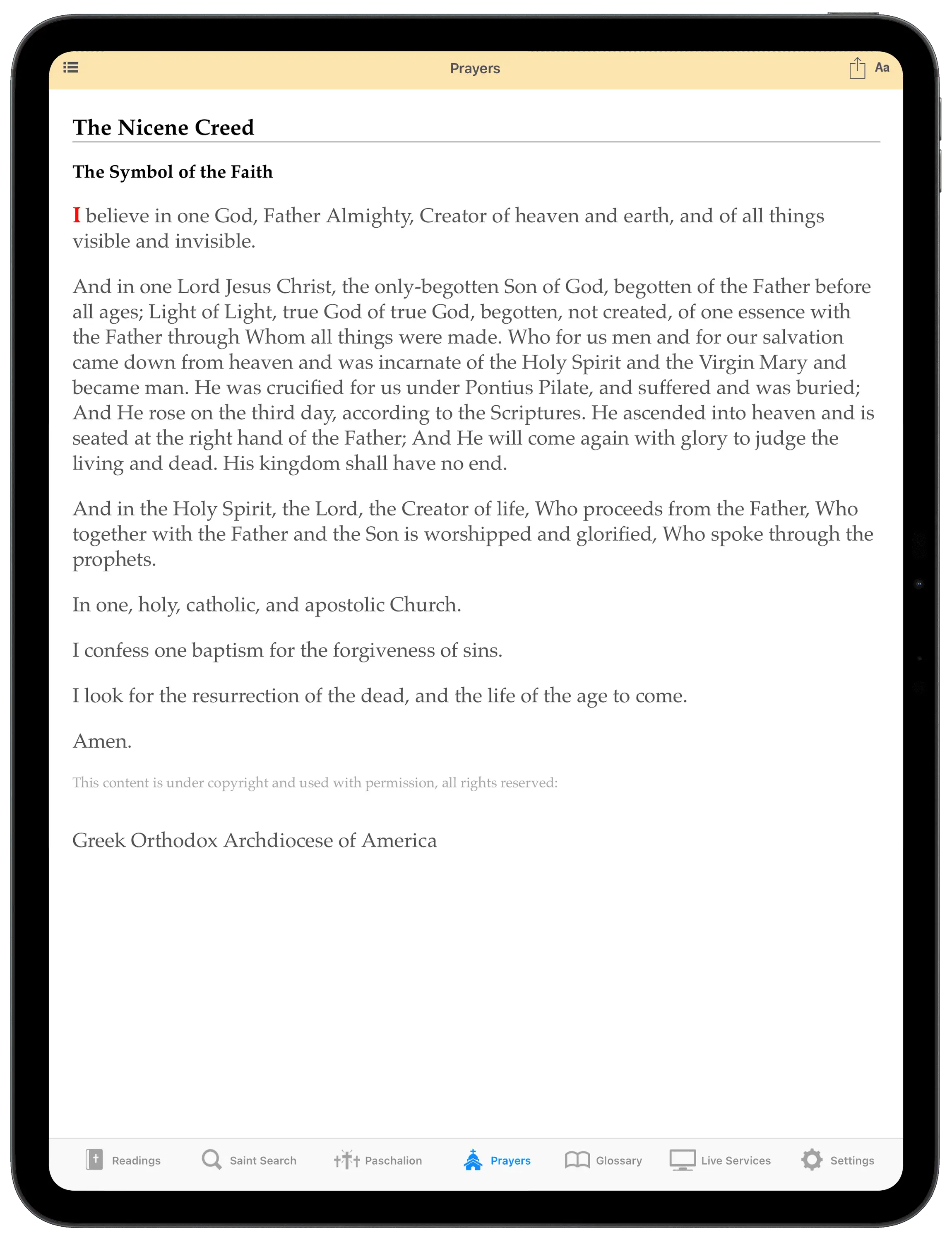 Original prayers on iPad