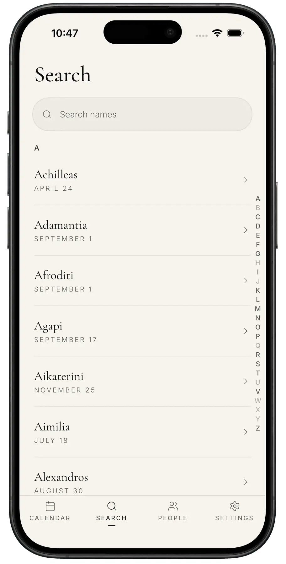 Name search screen