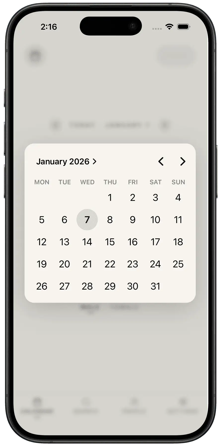 Calendar screen