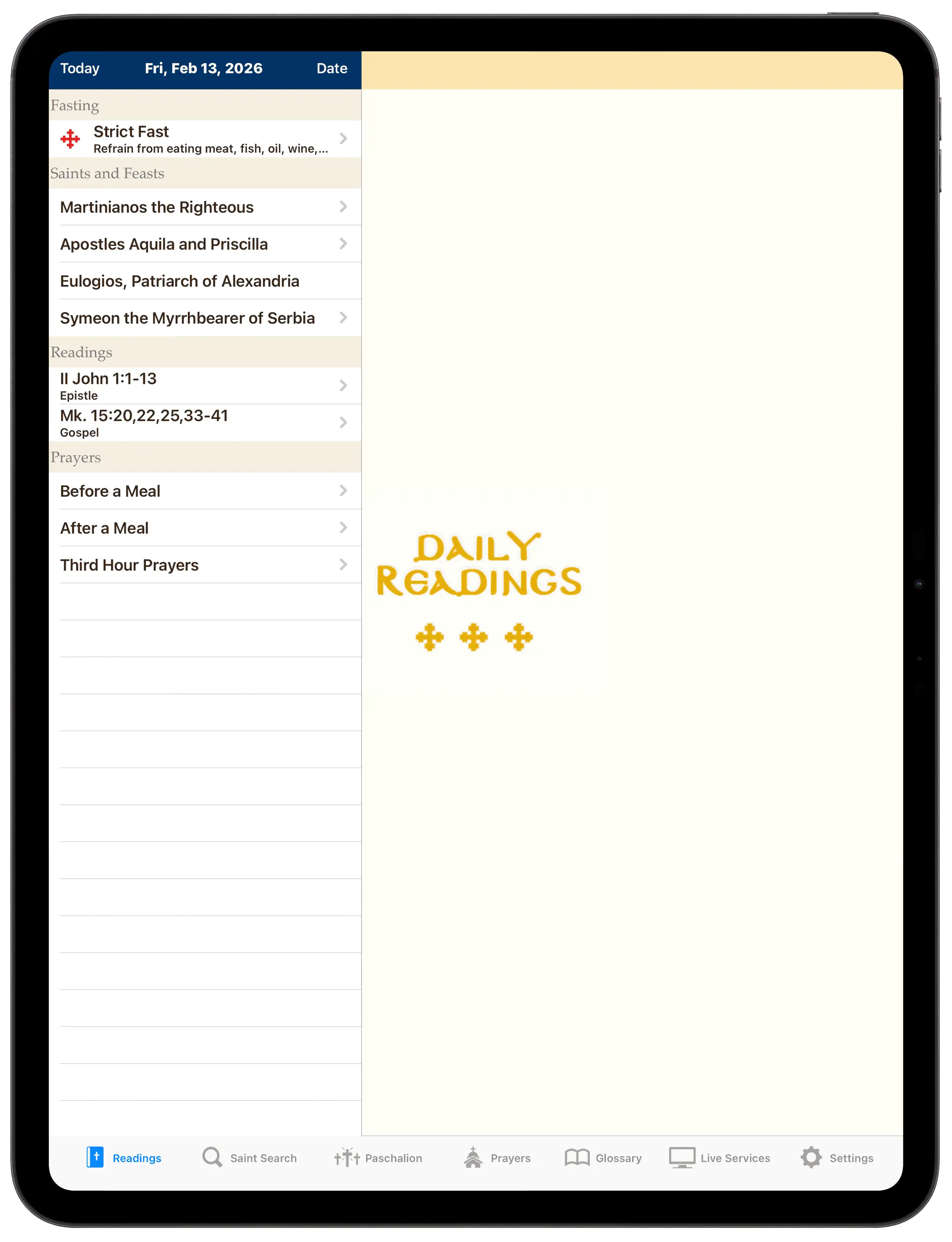 Original liturgical calendar on iPad
