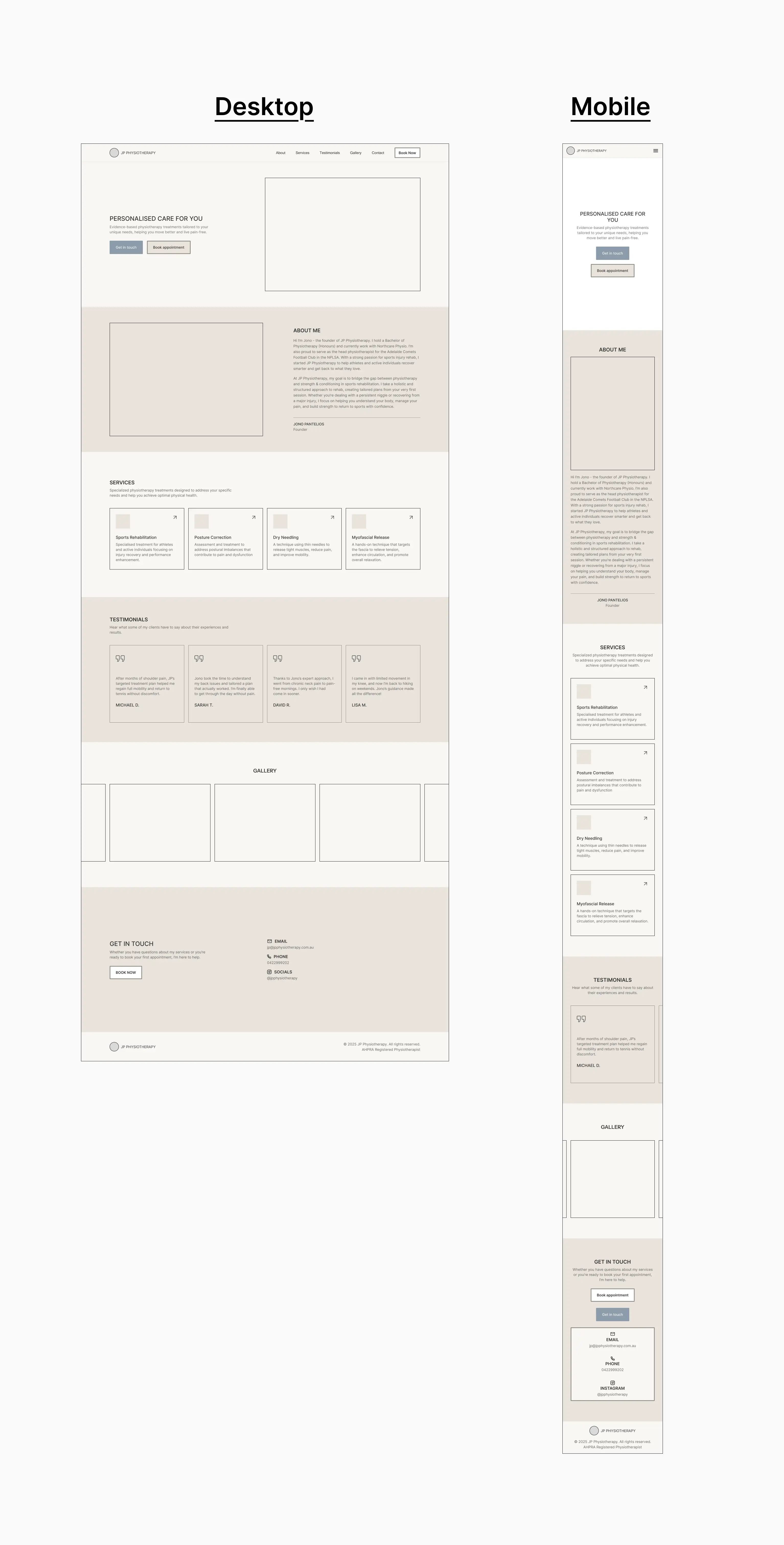 Figma prototype of the JP Physiotherapy site