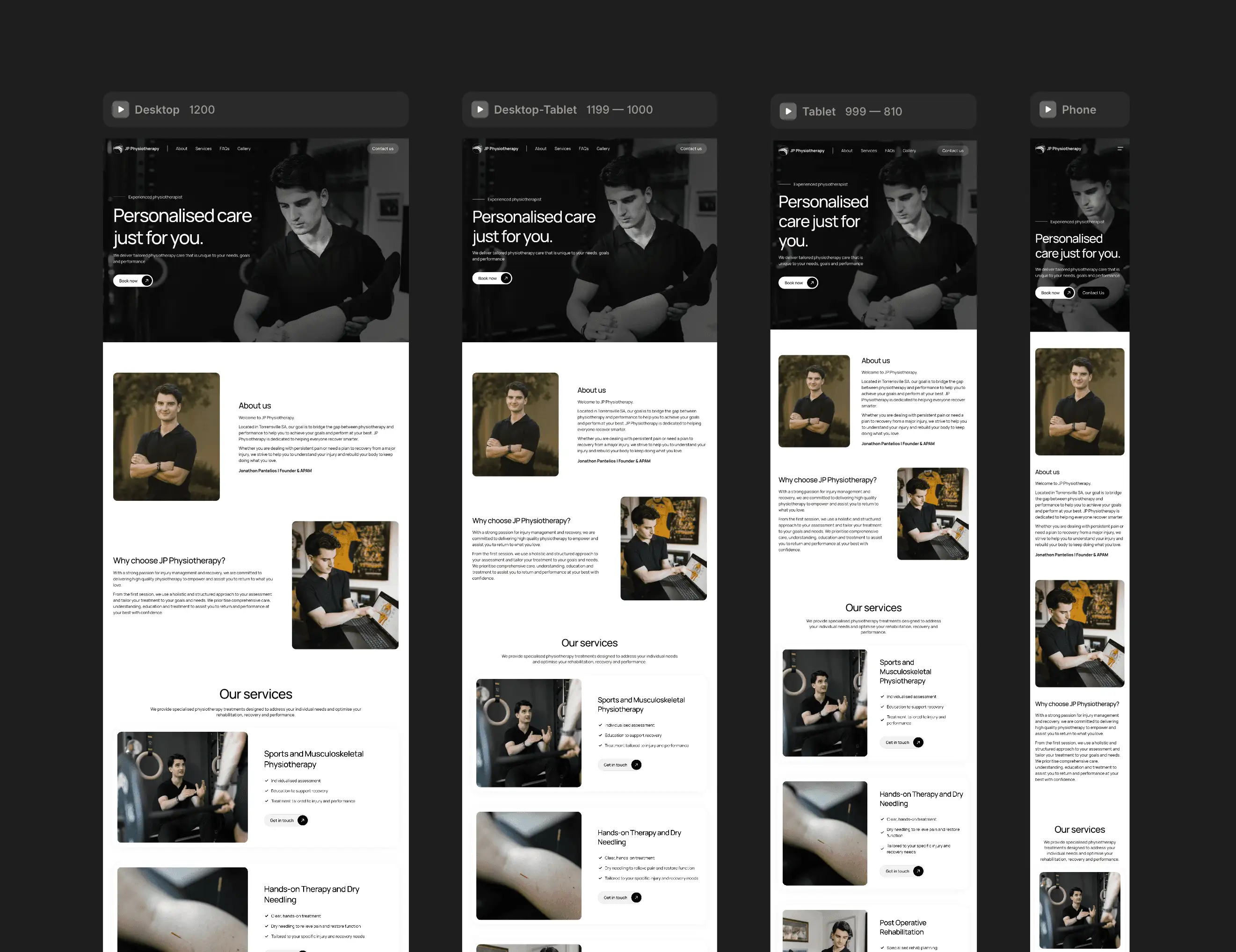 JP Physiotherapy website sections